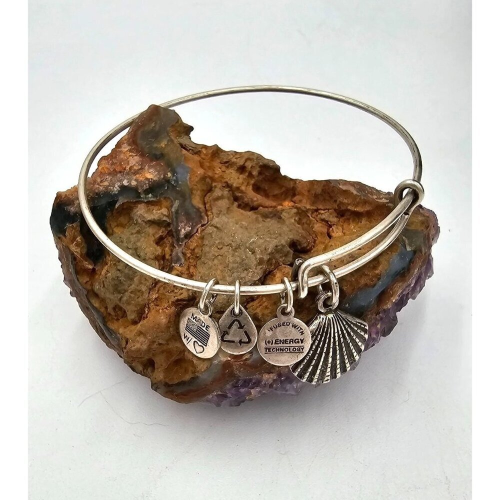 Alex and Ani Silver Tone Shell Charm Bangle Bracelet Designer Jewelry